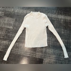 White ribbed mock neck stretchy cotton top size S.